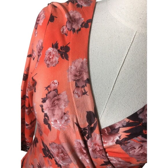 Eva Claudi Dress Women's Size Small Orange Pink Floral Long Sleeve V-Neck - Picture 4 of 8